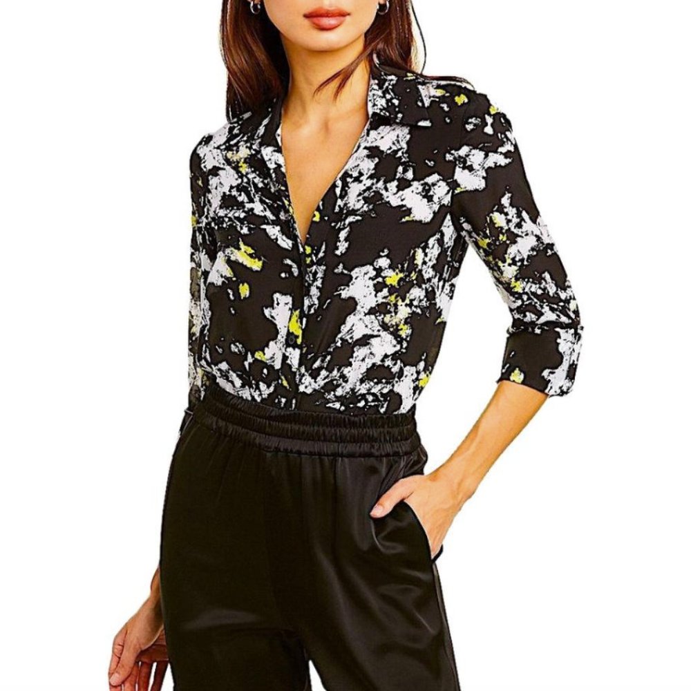 Alice + Olivia Button-down Print Divine Opal Silk Shirt with Tag